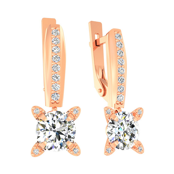 Золотые серьги с подвесками и фианитами (арт. 110153) – изображение 1