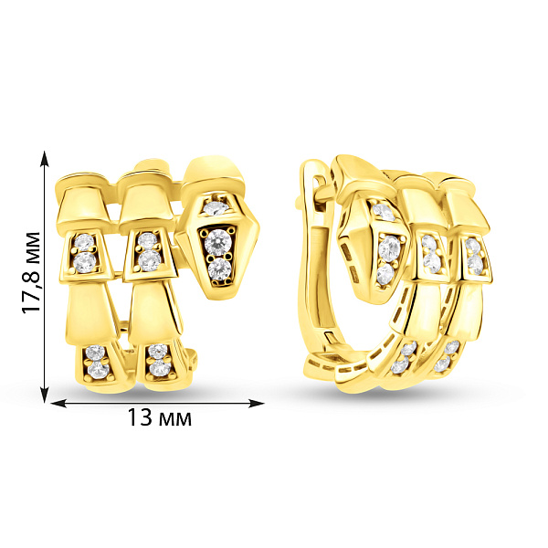 Золотые серьги Змея с фианитами (арт. 1091461ж) – изображение 4