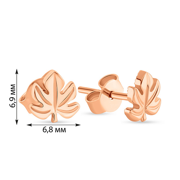 Золотые серьги-гвоздики "Тропические листья" (арт. 108908) – изображение 2