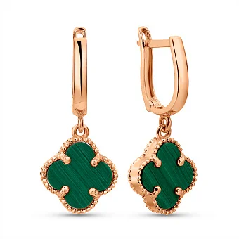 Сережки з червоного золота з малахітом (арт. 105693/10млх)