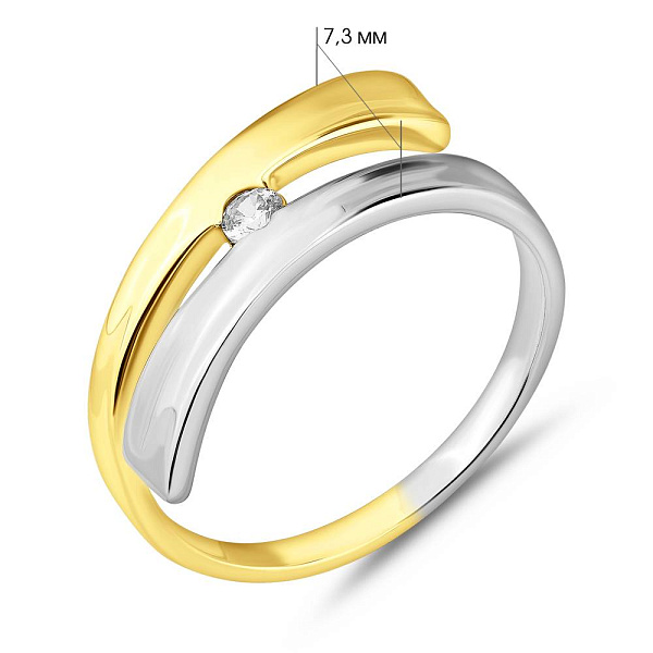 Каблучка з жовтого золота з фіанітом і родіюванням (арт. 154570ж) – зображення 2