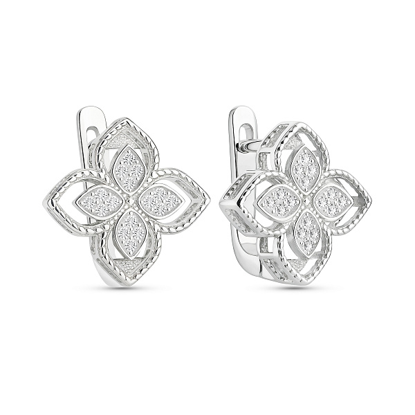 Серебряные серьги Цветок с фианитами (арт. 7502/10079/15) – изображение 1