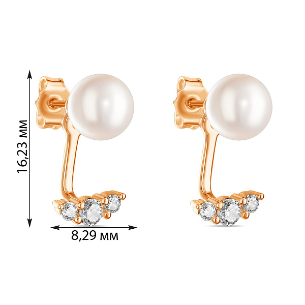 Серьги-джекеты с жемчугом и фианитами (арт. 107583прлб) – изображение 2
