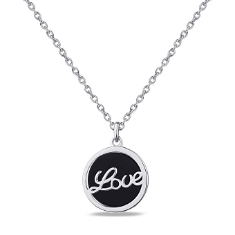 Фото Серебряное колье Love с ониксом (арт. 7507/1868о)