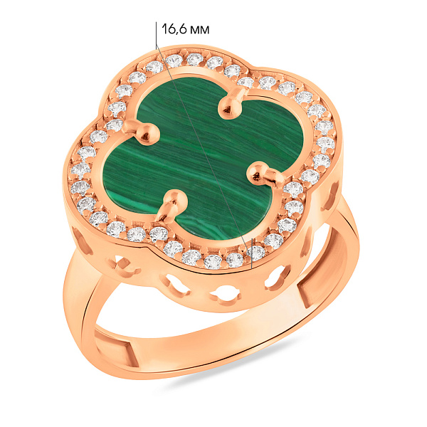 Кольцо из красного золота с малахитом и фианитами (арт. 156116/15млх) – изображение 4