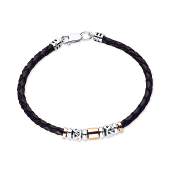 Шкіряний браслет з срібними вставками (арт. 7209/1125/2еч)