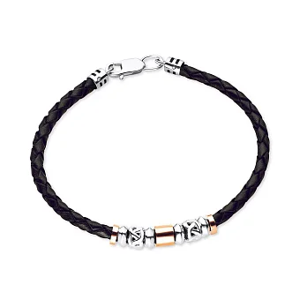 Шкіряний браслет з срібними вставками (арт. 7209/1125/2еч)