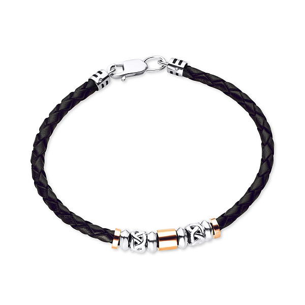 Кожаный браслет с серебряными вставками (арт. 7209/1125/2еч) – изображение 1