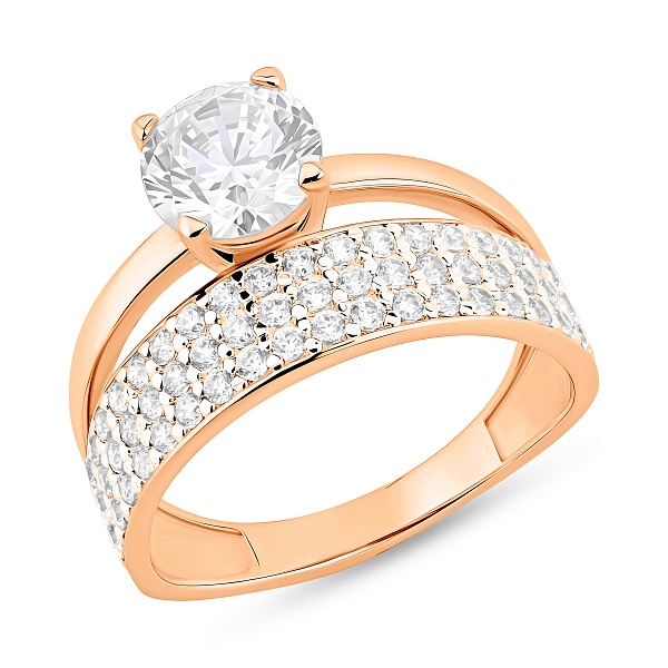 Золотое помолвочное кольцо с фианитами (арт. 140425) – изображение 1