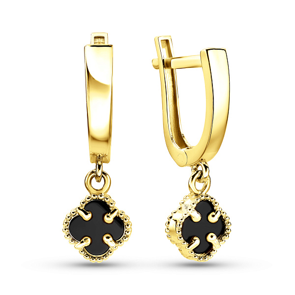 Золоті сережки-підвіски з оніксом (арт. 108596/7жо) – зображення 1