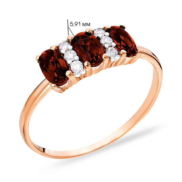 Золотое кольцо с гранатом и фианитами (арт. 140580Пк) – изображение 2