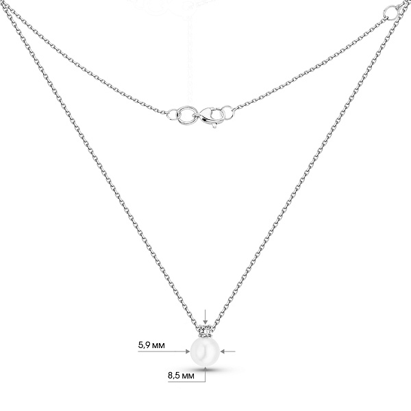 Колье из белого золота с жемчугом и бриллиантом (арт. 7109968202) – изображение 4