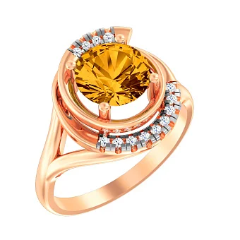 Золота каблучка з цитрином і фіанітами (арт. 142000Пц)