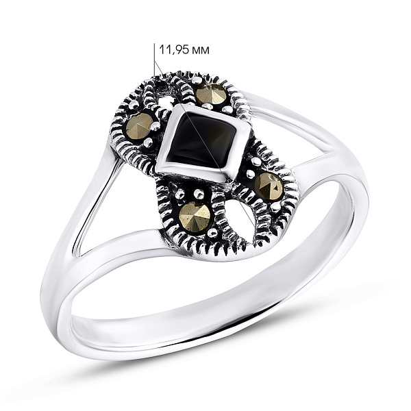 Серебряное кольцо с ониксом и марказитами (арт. 7401/4215мрко) – изображение 2