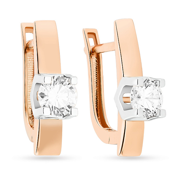 Сережки з комбінованого золота з фіанітами (арт. 105094) – зображення 1