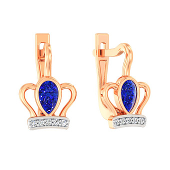 Сережки для дітей золоті з синіми та білими фіанітами (арт. 110819с)