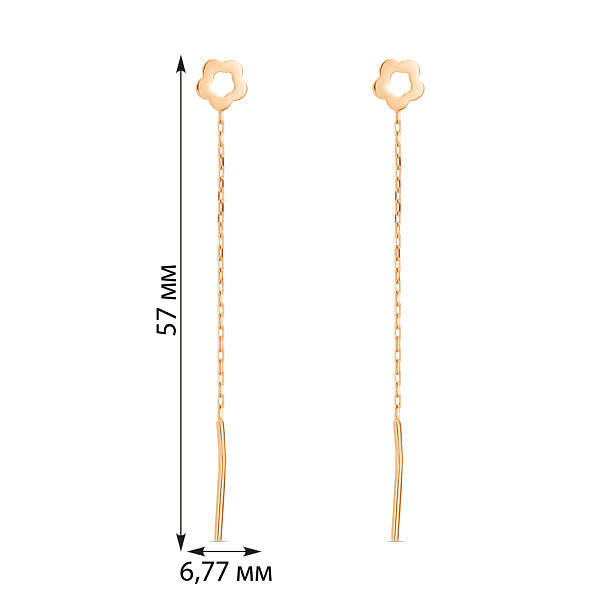Серьги-протяжки «Цветы» из красного золота (арт. 106548) – изображение 2