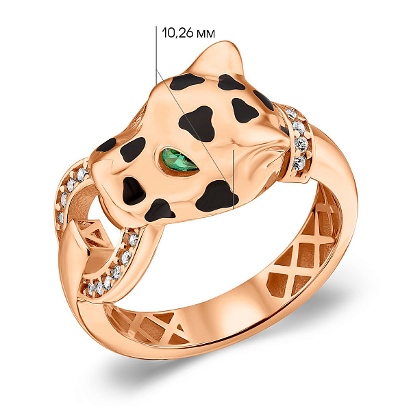 Золота каблучка Пантера з емаллю і фіанітами (арт. 156309еч) – зображення 6