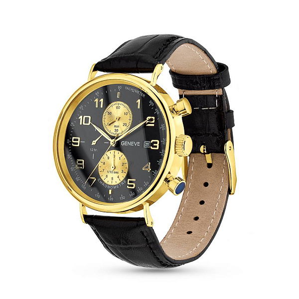 Массивные золотые часы с кожаным ремешком (арт. 260238жчжч) – изображение 1