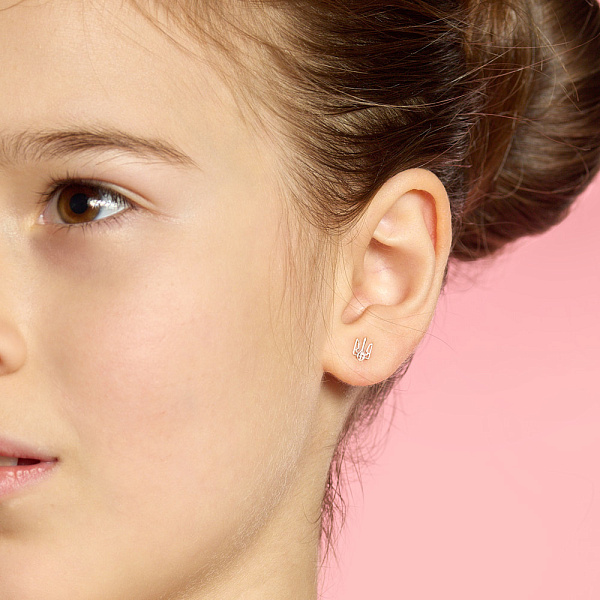 Сережки-пусети з білого золота Герб України-Тризуб (арт. 110921б) – зображення 2