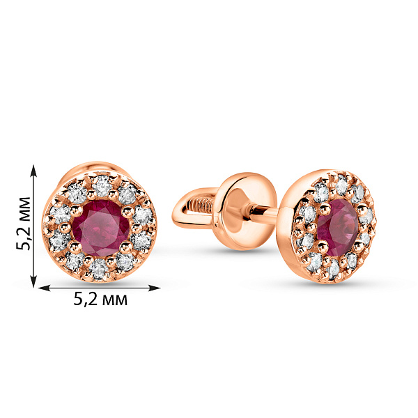 Золоті сережки пусети з рубіном та діамантами (арт. 2109848201р) – зображення 2