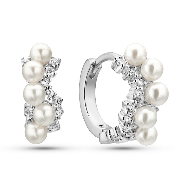 Серебряные серьги с жемчугом и фианитами (арт. 7502/2185666жб) – изображение 1