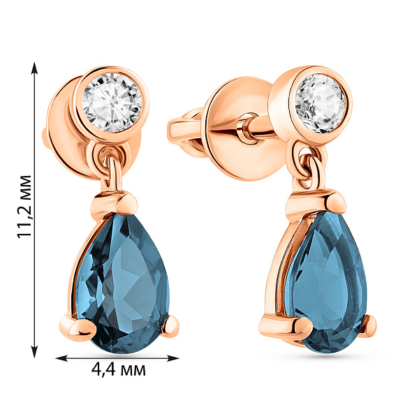 Золотые серьги с топазом Лондон и фианитами (арт. 111273Пл) – изображение 3