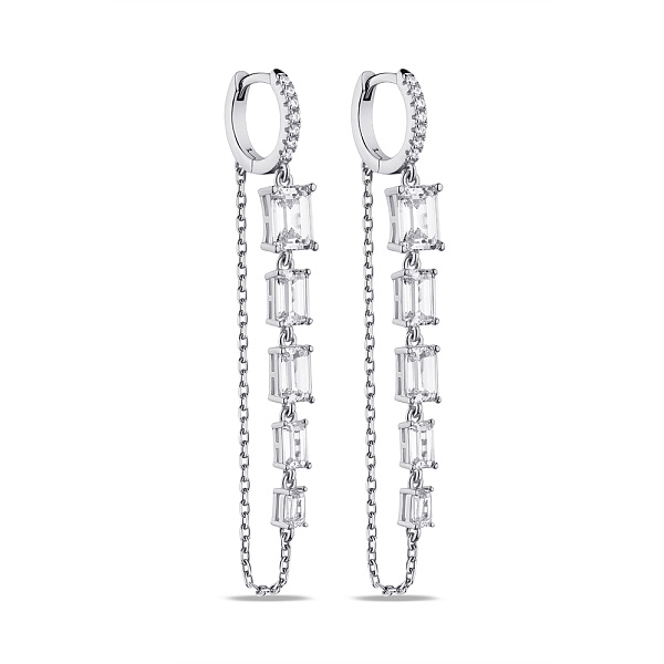 Сережки-кільця зі срібла з підвіскою та фіанітами (арт. 7502/9171/10) – зображення 1