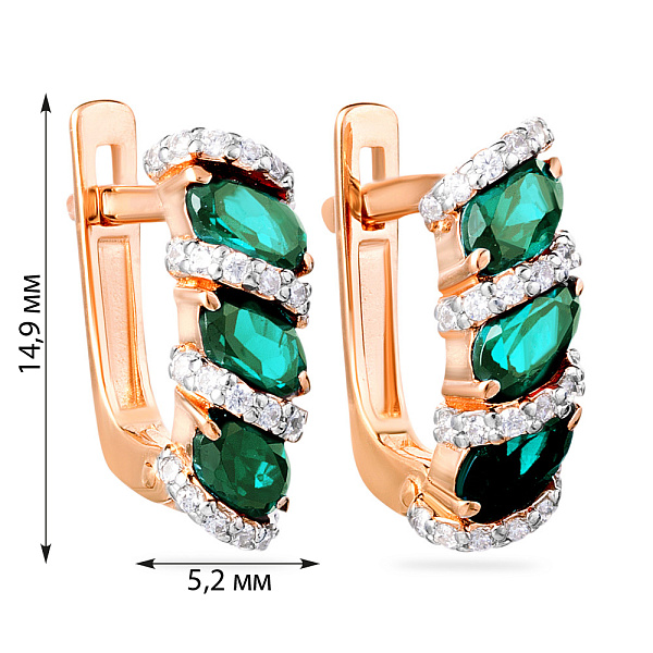 Сережки золоті з зеленим кварцом і фіанітами (арт. 110350Пз) – зображення 2