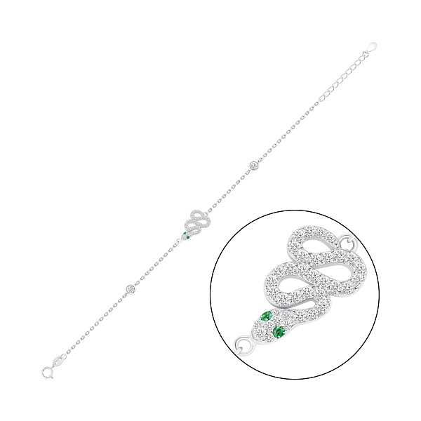 Серебряный браслет змея с фианитами и альпинитами (арт. 7509/5530аз) – изображение 1