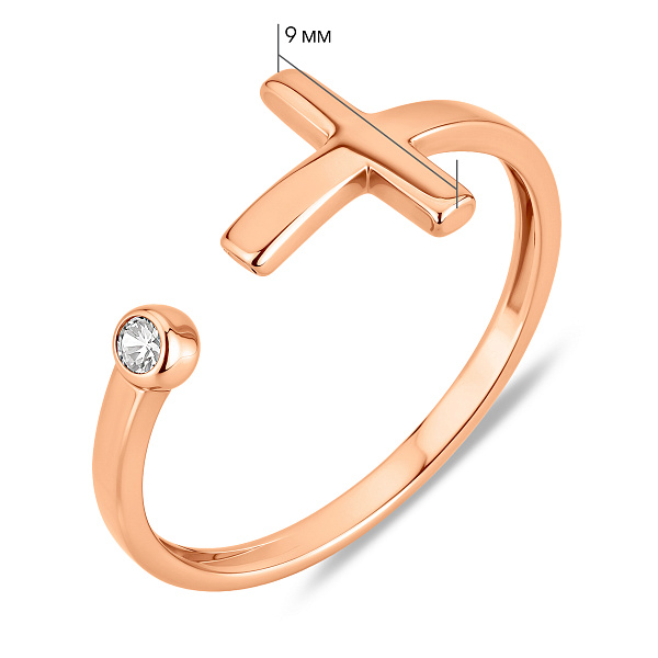 Безрозмірна золота каблучка з хрестиком та фіанітом (арт. 140773) – зображення 5