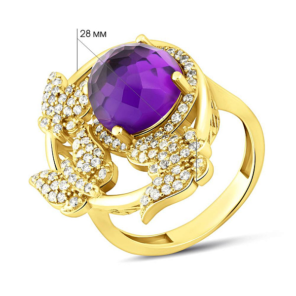 Массивное золотое кольцо Бабочки с аметистом (арт. 152717жа) – изображение 2