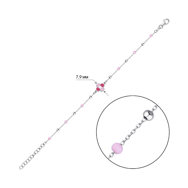 Дитячий браслет зі срібла "Квітка" з рожевою емаллю (арт. 7509/3925ер) – зображення 2