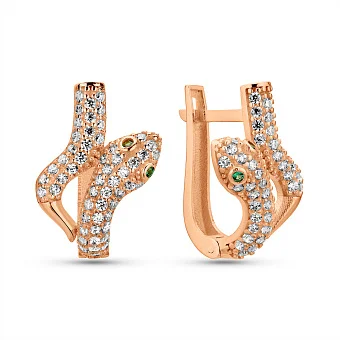 Сережки Змія з червоного золота з фіанітами (арт. 1091911з)