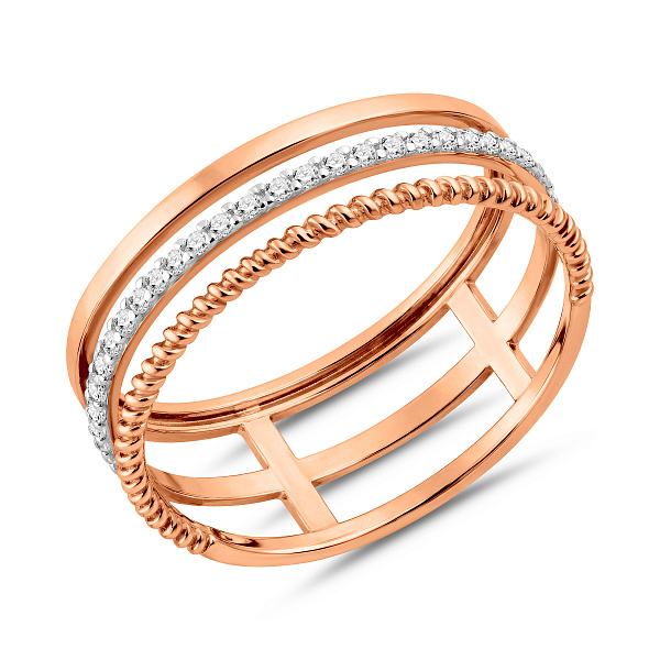 Тройное кольцо из красного золота с фианитами (арт. 140955) – изображение 1