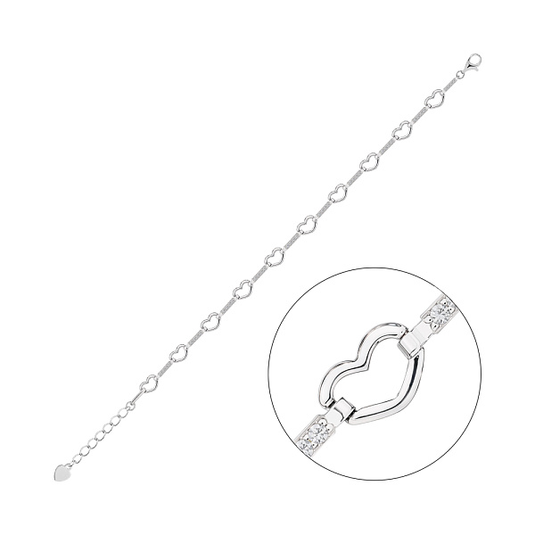 Серебряный браслет Сердечки с дорожкой из фианитов (арт. 7509/5103) – изображение 1