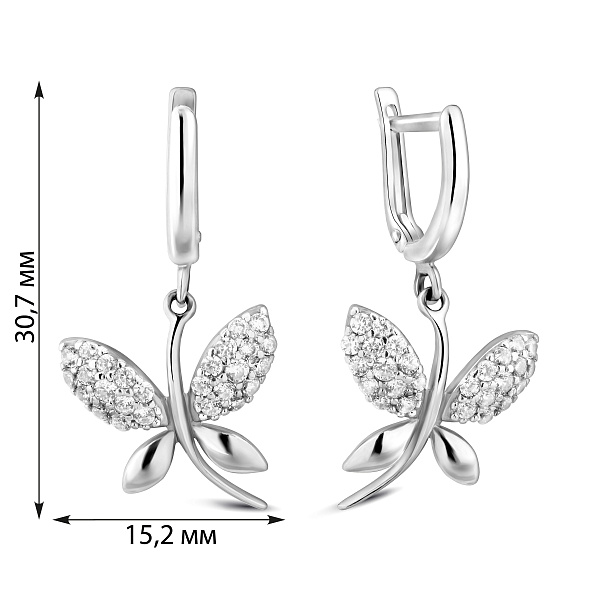 Золотые серьги-подвески Стрекоза с фианитами (арт. 110158б) – изображение 2