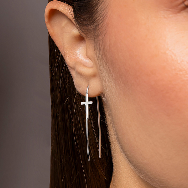 Срібні сережки Хрестики без каменів (арт. 7502/4921) – зображення 3