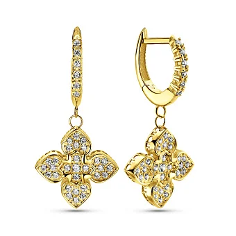 Сережки-підвіски з жовтого золота з фіанітами (арт. 1091614ж)