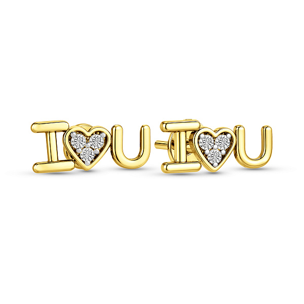 Пусеты из желтого золота I Love You с фианитами (арт. 111083ж) – изображение 1
