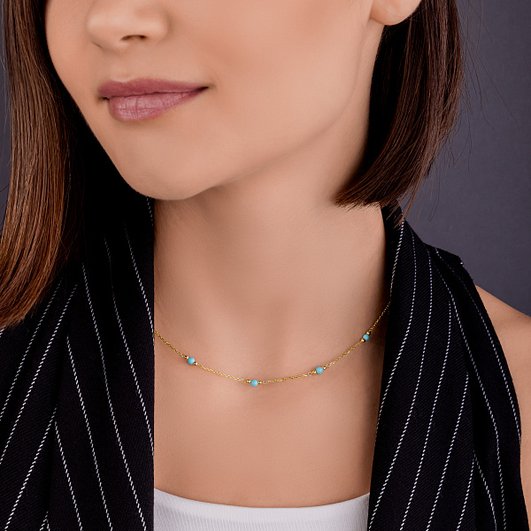 Золоте кольє з бірюзою (арт. 352610жБ) – зображення 3