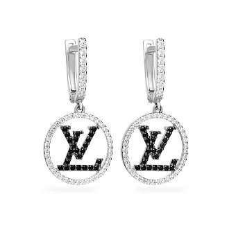 Золоті сережки-підвіски з чорними і білими фіанітами (арт. 110274бч)