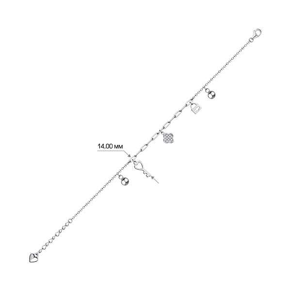 Браслет серебряный с подвесками и с фианитами (арт. 7509/3139) – изображение 2