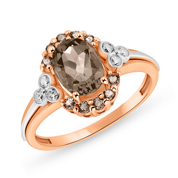 Кольцо из красного золота с кварцем и фианитами (арт. 140675Пкр) – изображение 1