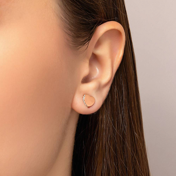 Золоті сережки-пусети «Сердечка» з фіанітами (арт. 111077) – зображення 4