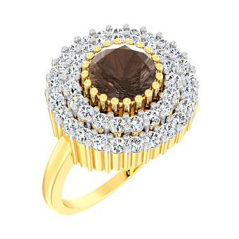 Фото Золота каблучка з кварцом і фіанітами (арт. 140393Пжкр)