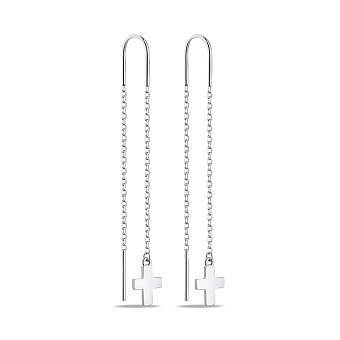 Фото Длинные серебряные серьги Крестик (арт. 7502/9745)