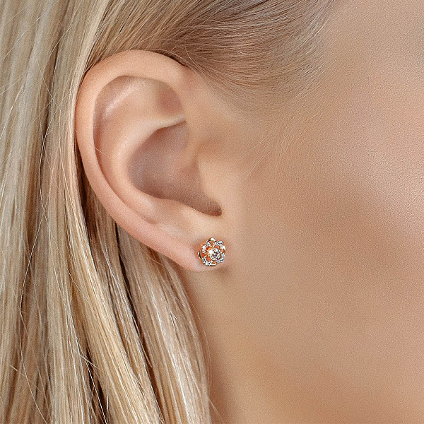 Сережки-пусети з червоного золота з діамантами (арт. Т011086020) – зображення 2