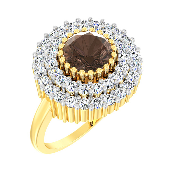 Золота каблучка з кварцом і фіанітами (арт. 140393Пжкр) – зображення 1