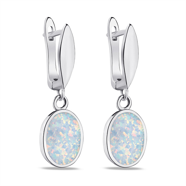 Серьги-подвески из серебра с белым опалом (арт. 7502/3916/10Поб) – изображение 1